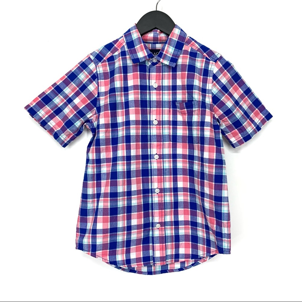 The Children’s Place Pink & Blue Preppy Plaid Short Sleeve Button Down Shirt